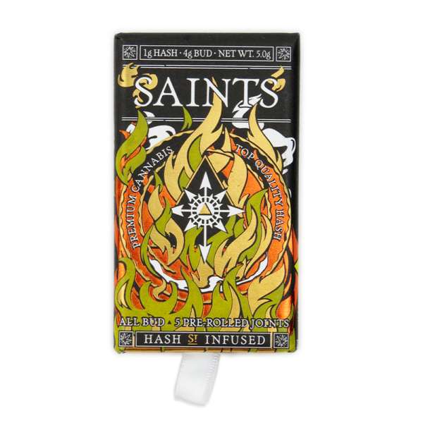 Saints Hash Infused Pre-Roll Box with 5 Roll Your Own Cones - Black